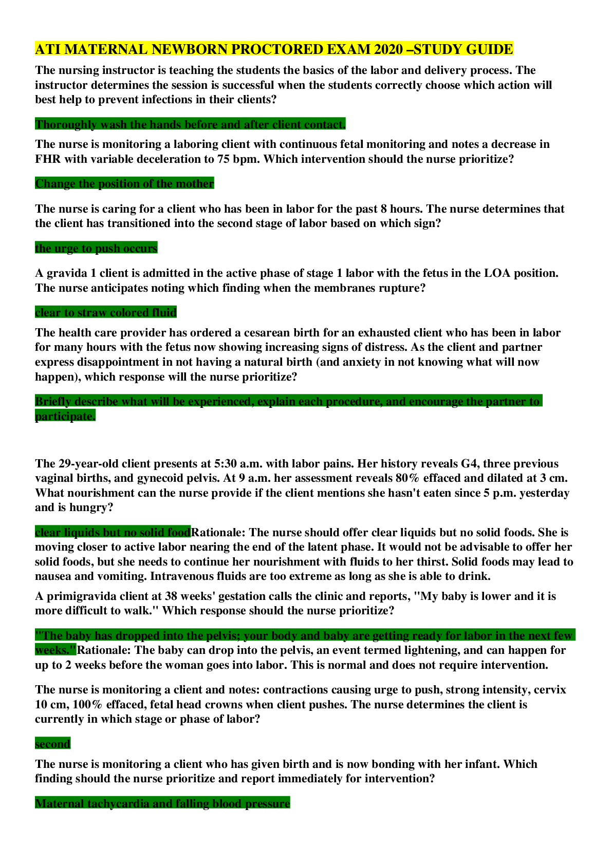 ATI MATERNAL NEWBORN PROCTORED EXAM 2020 STUDY GUIDE Browsegrades